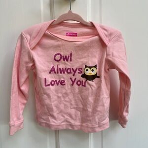 Swiggles 6-9M Pink Owl Always Love You Girls Long Sleeve Blouse Top